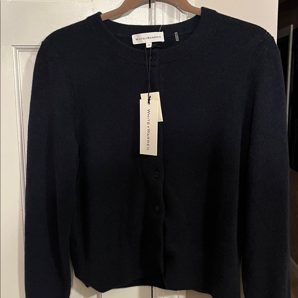 White + Warren navy cashmere cardigan new with tags